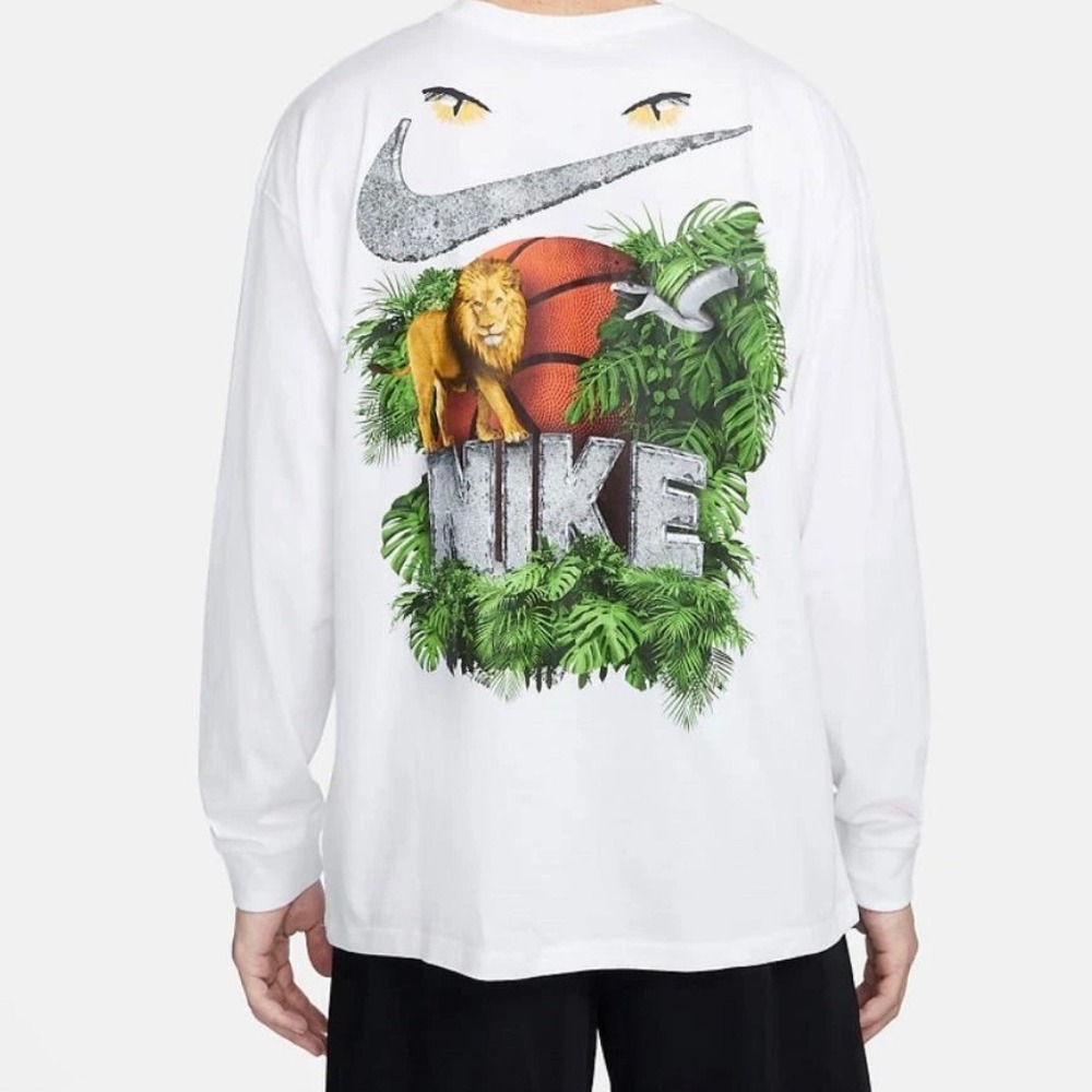 Nike Men's Basketball Long Sleeve Tee DM2533-100 White‎ Lion Graphic NWT M